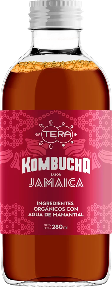 Botella de Tera Kombucha sabor jamaica, 280 ml