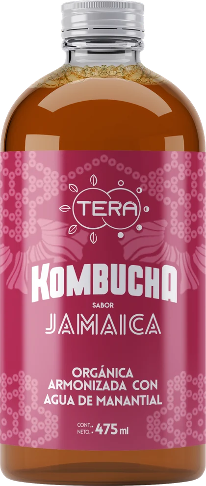 Botella de Tera Kombucha sabor jamaica, 475 ml