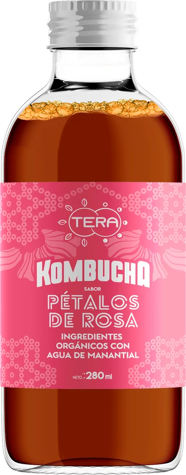 Botella de Tera Kombucha sabor pétalos de rosa, 280 ml