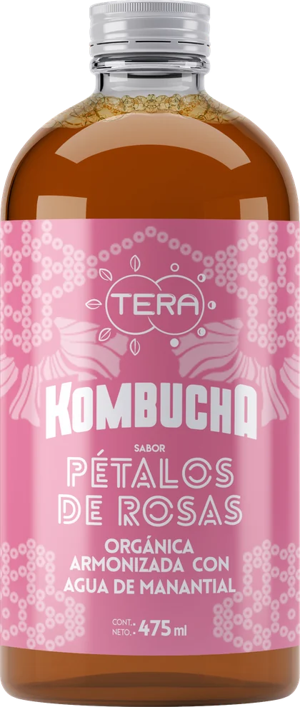 Botella de Tera Kombucha sabor pétalos de rosas, 475 ml